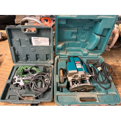 2409 - 2 cased power tools - Hitachi CJ110MU jigsaw, Makita 3612 240 plunge router