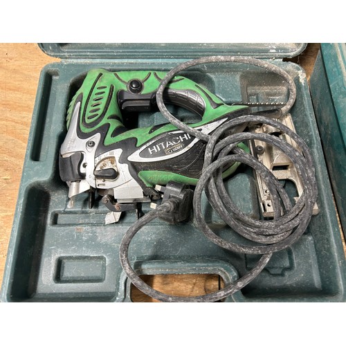 2409 - 2 cased power tools - Hitachi CJ110MU jigsaw, Makita 3612 240 plunge router