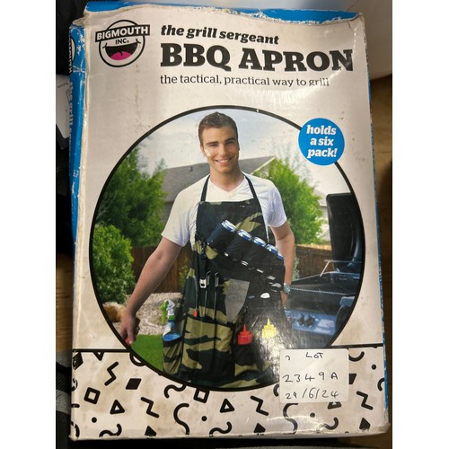 2349A - A Big Mouth inc. Grill Sergeant bbq apron, Toolux Professional tool belt and a Cotton Traders car bo... 