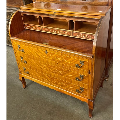 105 - A French style inlaid kingwood cylinder bureau