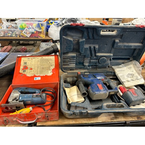 2406 - 2 cased power tools - Bosch 1581.0, 520W, 110V jigsaw and a Bosch GBH 24V SDS drill