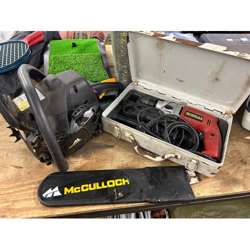 2404 - A McCulloch CS360T petrol driven chainsaw and a Perles SRE5-8135, 240V hammer drill in tool case