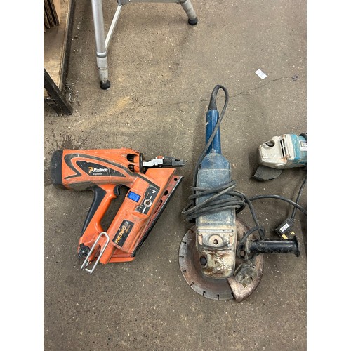 2412 - 5 power tools and a tray of parts including Paslode IM360ci nail gun Makita angle grinder, Bosch cir... 