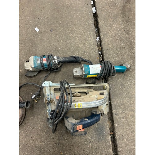 2412 - 5 power tools and a tray of parts including Paslode IM360ci nail gun Makita angle grinder, Bosch cir... 