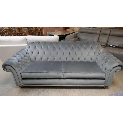 1500 - Bordeaux 4 seater Velvet Grey button Back 'Steel' sofa, Original RRP £874.99 + vat (4205-8) *This lo... 