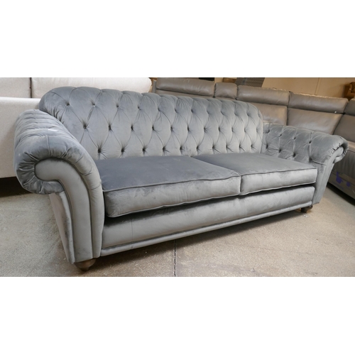 1500 - Bordeaux 4 seater Velvet Grey button Back 'Steel' sofa, Original RRP £874.99 + vat (4205-8) *This lo... 