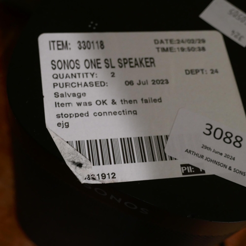 3088 - Sonos One Sl Speaker, Original RRP £136.99 + vat (324-214) *This lot is subject to vat