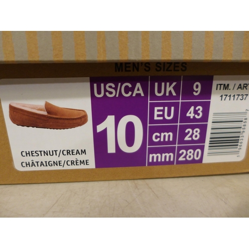 3186 - 2 pairs of chestnut/cream shearling slippers - size UK 9  *This lot is subject to VAT