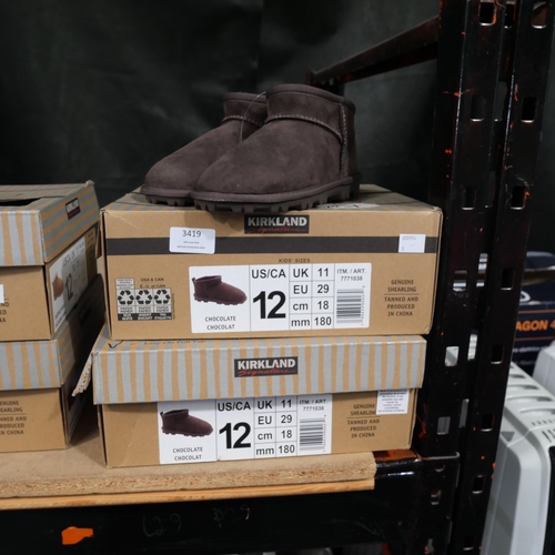 3419 - 3 pairs of chocolate shearling childs boots - UK size 11  *This lot is subject to VAT