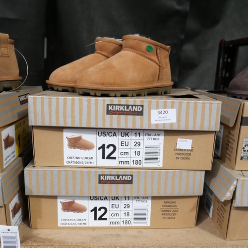 3420 - 2 pairs of chestnut shearling childs boots - UK size 11  *This lot is subject to VAT