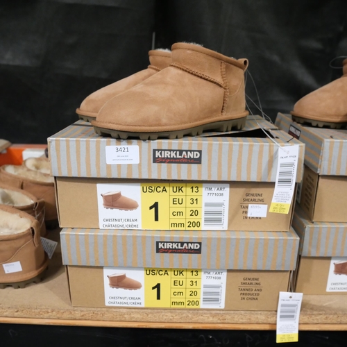 3421 - 3 pairs of chestnut shearling childs boots - UK size 13  *This lot is subject to VAT