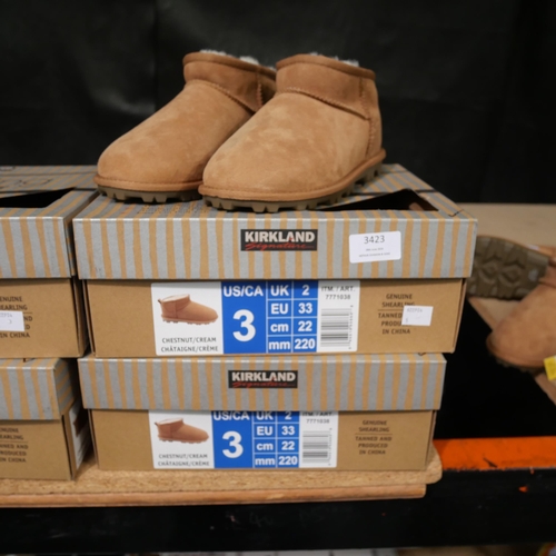 3423 - 3 pairs of chestnut shearling childs boots - UK size 2  *This lot is subject to VAT