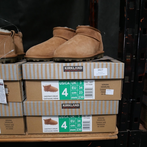 3427 - 3 pairs of chestnut shearling childs boots - UK size 3  *This lot is subject to VAT