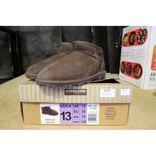 3439 - 2 pairs of chocolate shearling childs boots - UK size 12 & 4  *This lot is subject to VAT