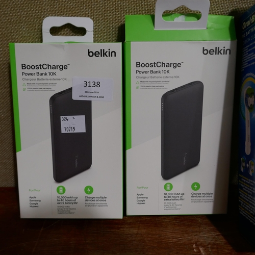 3138 - Two Belkin Powerbanks and Two Oral-B Toothbrushes  (324-347,348) *This lot is subject to vat