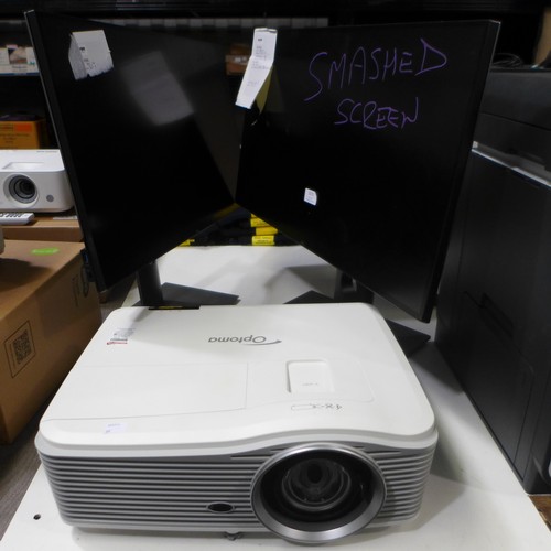 3273 - Optoma projector and 2 monitor screens (Damaged screens) (448-6)  *This lot is subject to VAT