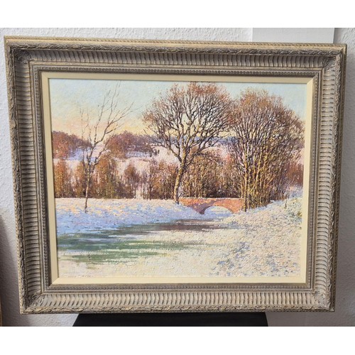 10 - Gregory Davies (b.1947), Landscape Under Snow, oil on board, signed lower left, 47 x 58cms, label ve... 