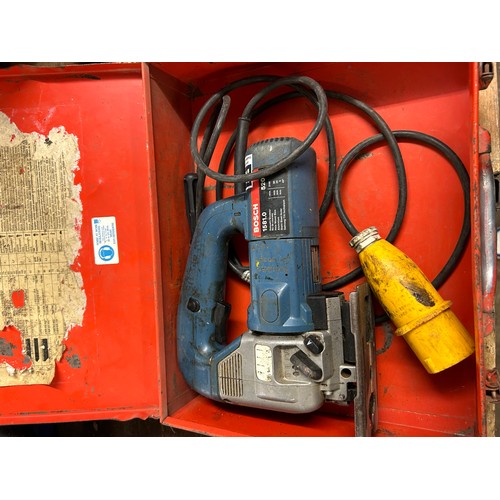 2009 - 2 cased power tools - Bosch 1581.0, 520W, 110V jigsaw and a Bosch GBH 24V SDS drill