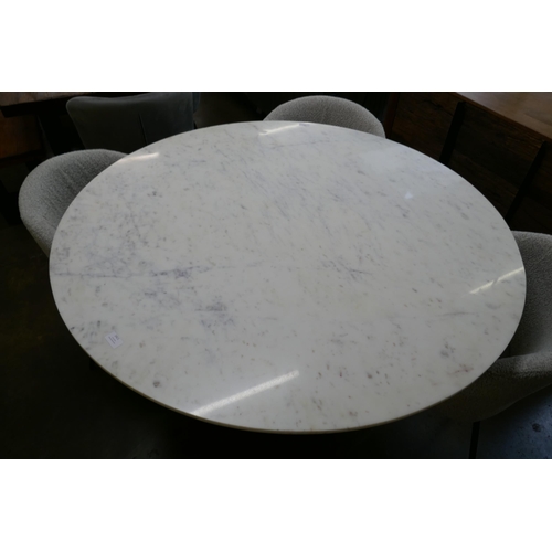 1322 - A marble and black steel circular dining table and four boucle chairs  *This lot is subject to VAT