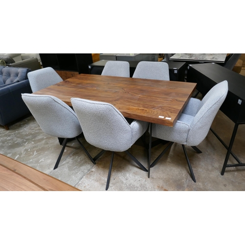 1362 - A hardwood and steel dining table and six boucle swivel chairs  *This lot is subject to VAT