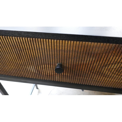 1373 - A black and grooved hardwood console table  *This lot is subject to VAT