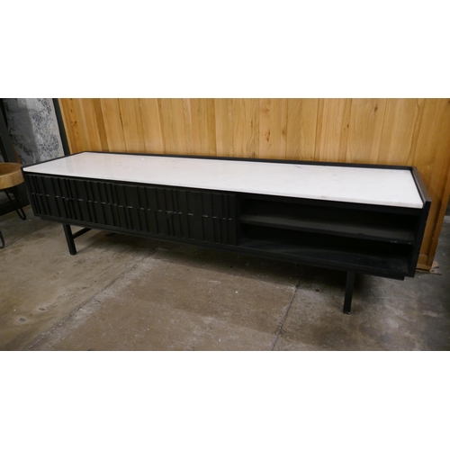 1388 - A bar code black and marble large TV stand  *This lot is subject to VAT