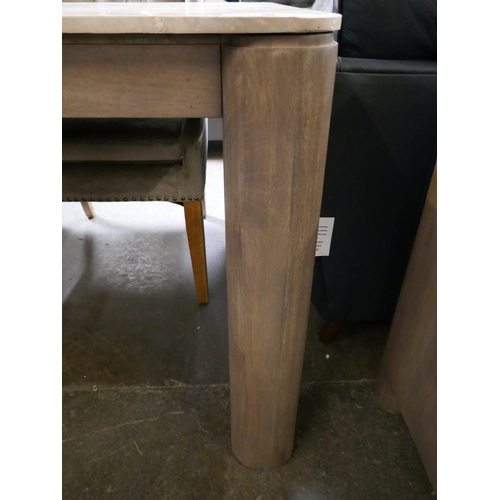 1436 - A Travertine dining table and four mink buttoned chairs  *This lot is subject to VAT