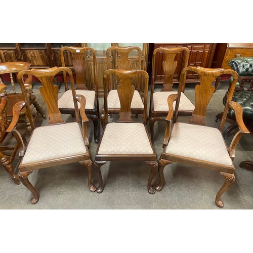 89 - A set of six Queen Anne style walnut dining chairs