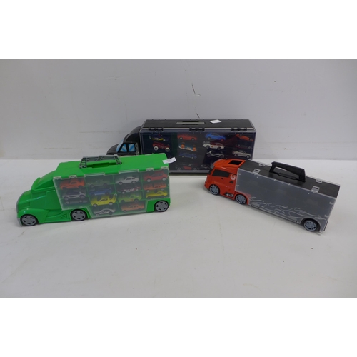 2084 - 3 car transporter toys including 34 collectable toy cars