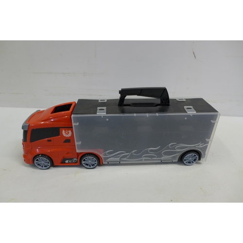 2084 - 3 car transporter toys including 34 collectable toy cars