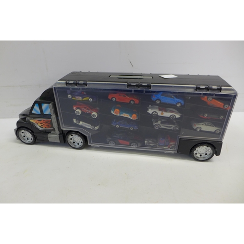 2084 - 3 car transporter toys including 34 collectable toy cars