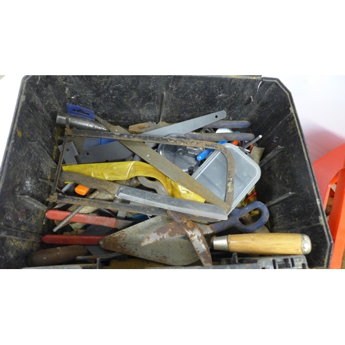 2010 - 3 Toolboxes of assorted hand tools including a box of woodworking tools, rasps, files, saws etc.