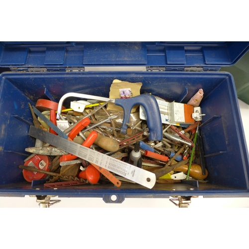 2026 - 2 Boxes of assorted hand tools including - spanners, hammers, screw drivers etc. and a plastic tool ... 