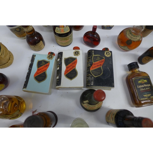 2038 - A box of approx. 60 vintage miniatures and match boxes including Dimple Scots scotch whisky, Chianti... 