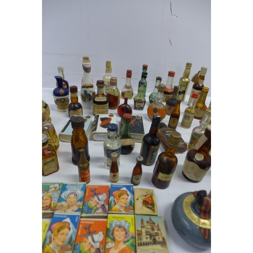 2038 - A box of approx. 60 vintage miniatures and match boxes including Dimple Scots scotch whisky, Chianti... 