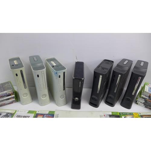 2076 - 7 XBOX 360 consoles (2 with 120gb HDD and 1 with 60gb HDD), an XBOX 360S console, an assortment of p... 