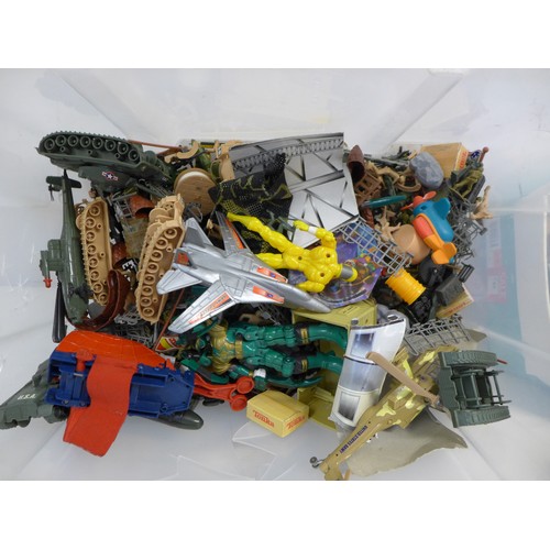 2052 - A box of assorted toys including Airfix and other model kits - mostly army related