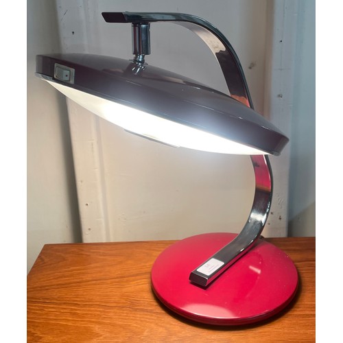 14 - A Spanish Fase 520C model chrome and red metal desk lamp, designed by Luis Perez De La Oliva