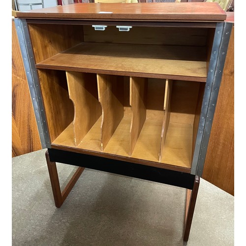 37 - A teak two door record cabinet