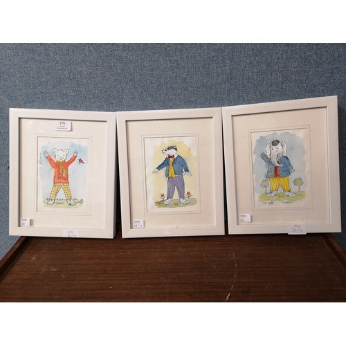 276 - Hedley Carrington, 'Himself', 'Bill', 'Edward'. Pen ink and watercolour, framed