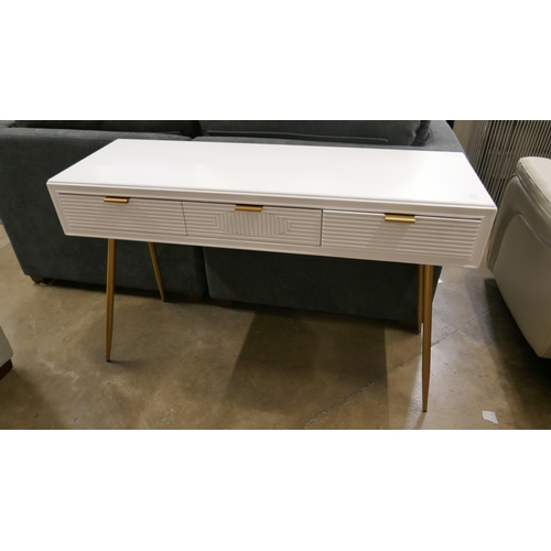 1429 - A white three drawer console table with gold legs