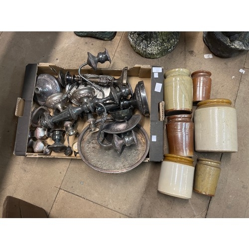 269 - A quantity of silver plate and assorted stoneware flagons