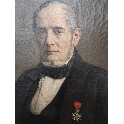 284 - Aurele Robert, a portrait of a gentleman wearing the Legion d'Honneur, oil on canvas, unframed, date... 