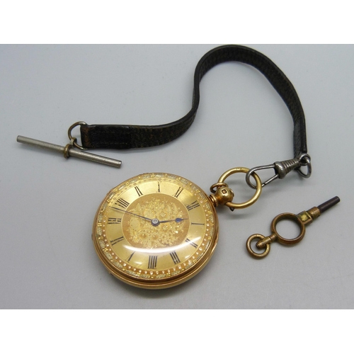 1008 - An 18ct gold cased pocket watch, Henry Bolton, Liverpool, the case hallmarked Chester 1873, case bea... 