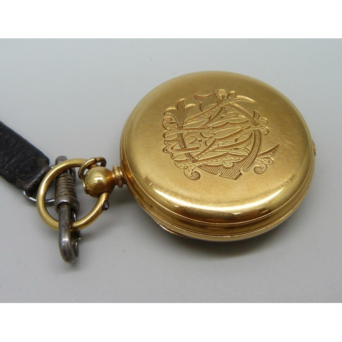 1008 - An 18ct gold cased pocket watch, Henry Bolton, Liverpool, the case hallmarked Chester 1873, case bea... 