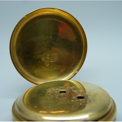 1008 - An 18ct gold cased pocket watch, Henry Bolton, Liverpool, the case hallmarked Chester 1873, case bea... 