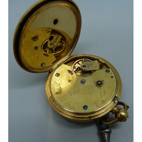 1008 - An 18ct gold cased pocket watch, Henry Bolton, Liverpool, the case hallmarked Chester 1873, case bea... 