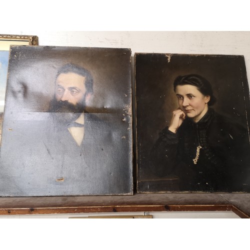 285 - A pair of French school portraits, oil on canvas, unframed together with family and Chateau history ... 