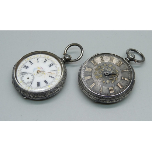 1055 - Two silver fob watches, a/f