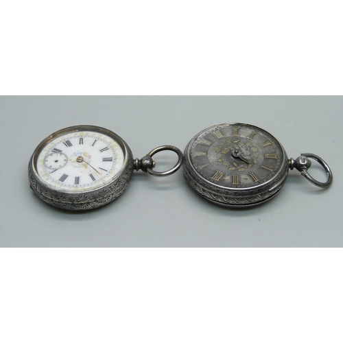 1055 - Two silver fob watches, a/f